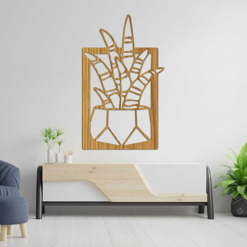 Decorațiune murală din lemn cu patru motive de suculente și cactuși în ghivece