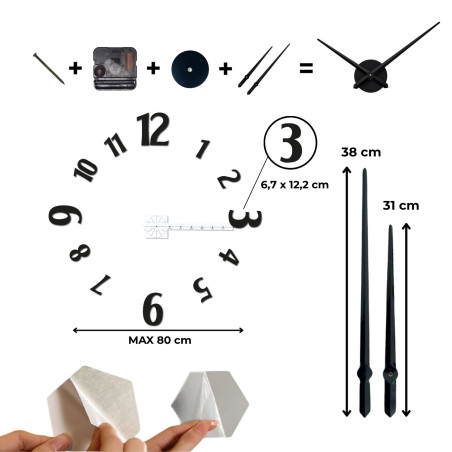 Ceasurile adezive mari, cu cifre îndrăznețe și centru metalic, sunt soluția ideală pentru orice interior modern.