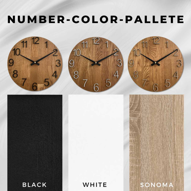 O fotografie a unui cadran de ceas din lemn, cu un aspect curat și simplu.