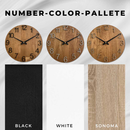 O fotografie a unui cadran de ceas din lemn, cu un aspect curat și simplu.