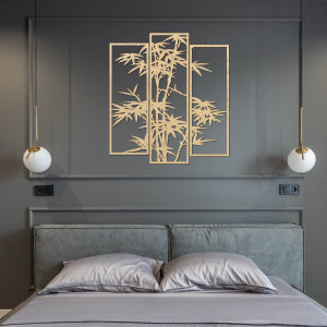 Pictură metalică din trei piese cu motiv de bambus - decorațiune murală modernă pentru interior