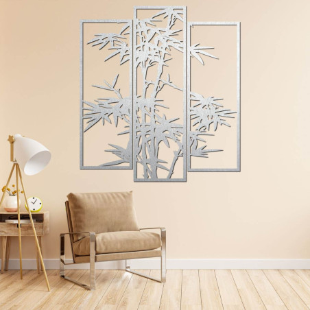 Pictură murală metalică cu motiv de bambus - decor luxos din trei piese
