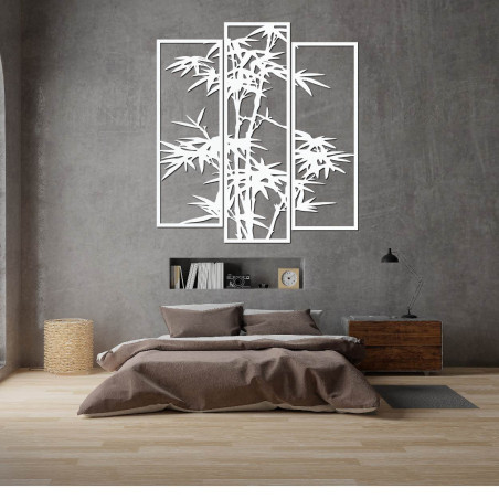 Pictură elegantă în trei părți cu bambus - decorațiune pentru interioare moderne
