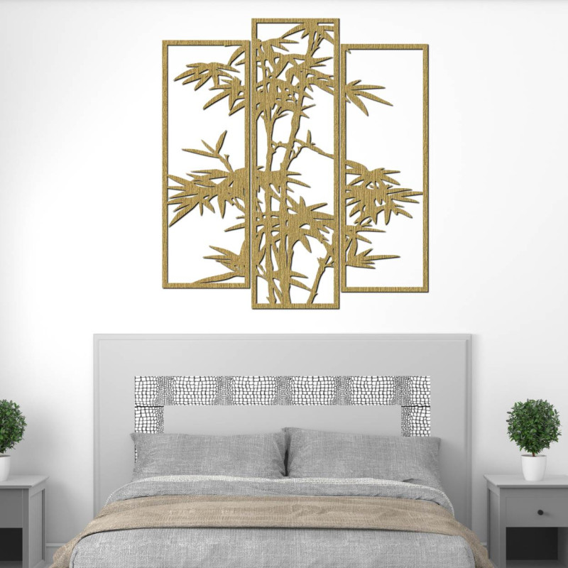 Pictură metalică din trei piese cu motiv de bambus - decorațiune murală modernă pentru interior