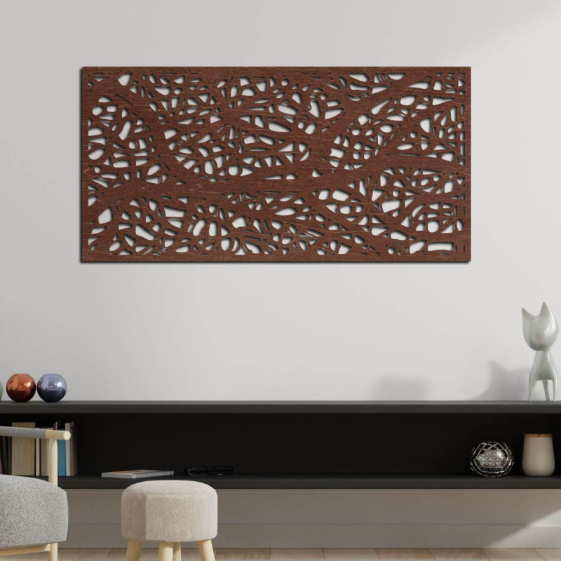 Tablou sculptat în lemn cu motiv floral pentru perete, decor pentru sufragerie și interior.