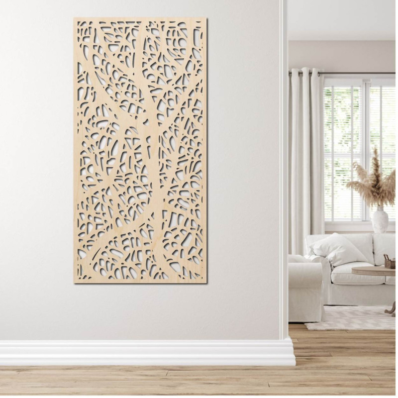 Tablou sculptat în lemn cu motiv floral pentru perete, decor pentru sufragerie și interior.