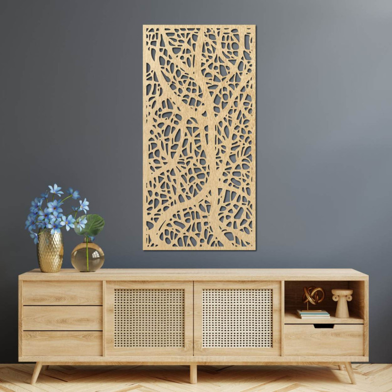 Tablou sculptat în lemn cu motiv floral pentru perete, decor pentru sufragerie și interior.