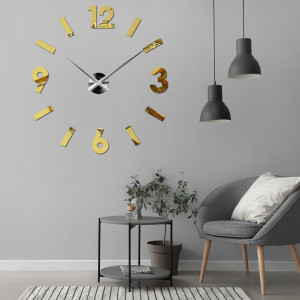 Ceas de perete adeziv 3D auriu, decor modern pentru living și bucătărie