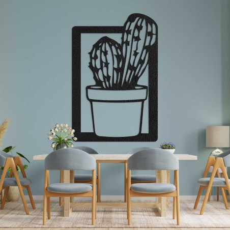 Panou de perete luxos din lemn cu un model minimalist de cactus.