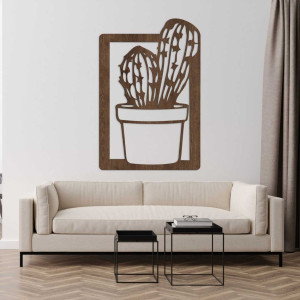 Tablou sculptat din lemn cu motiv de cactus, potrivit pentru sufragerie sau bucătărie. 2