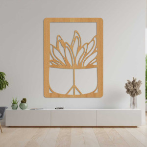 Decorațiune murală mare din lemn cu motiv natural de cactus 2