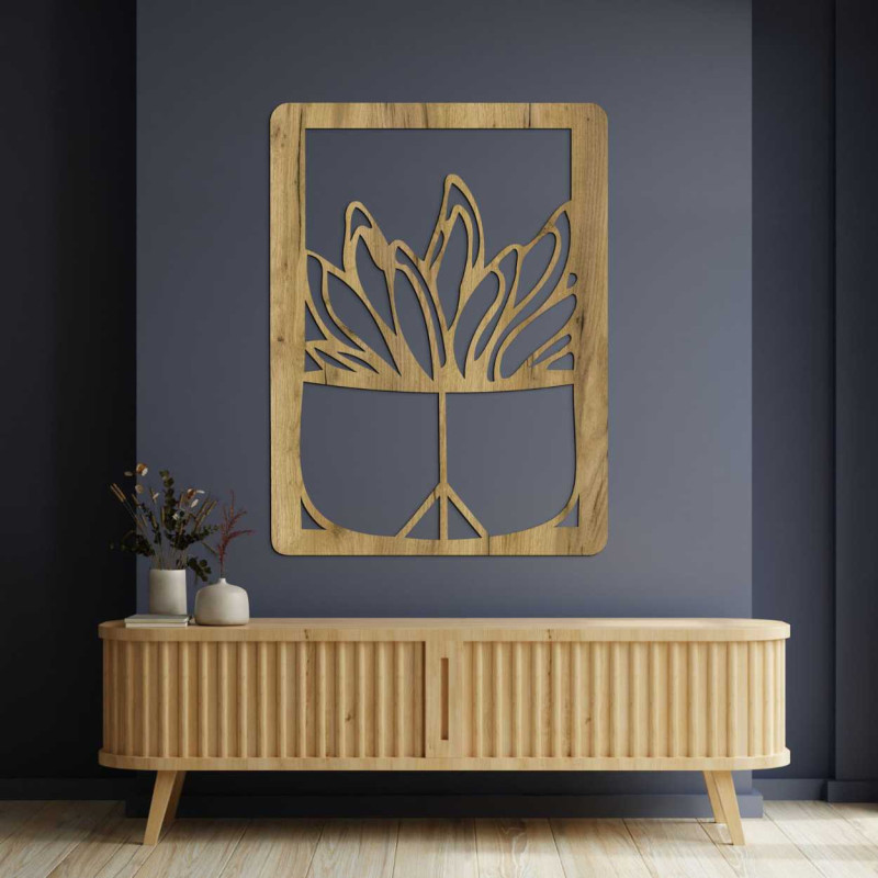 Decorațiune murală mare din lemn cu motiv natural de cactus