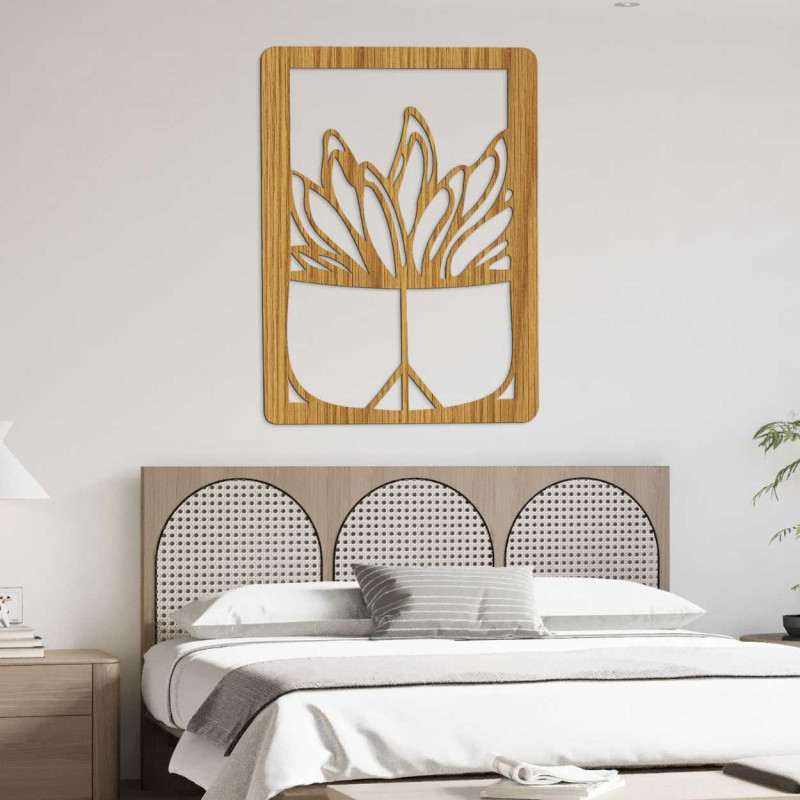Decorațiune murală mare din lemn cu motiv natural de cactus