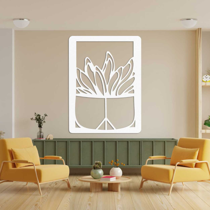 Tablou elegant din lemn, cu motiv de cactus, pentru interior