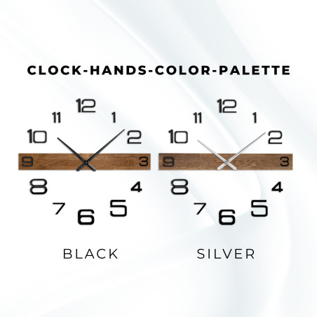 Ceas de perete din lemn de design, cu ace închise la culoare și cifre mari separate.