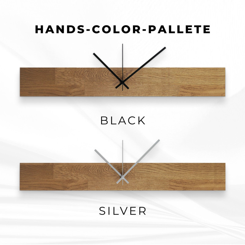 Ceas din lemn cu element orizontal din lemn și cifre arabe negre, potrivit pentru sufragerie.