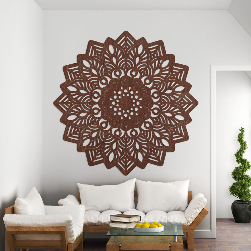 Mandala decor de perete din lemn sculptat cu soare - SOLIS