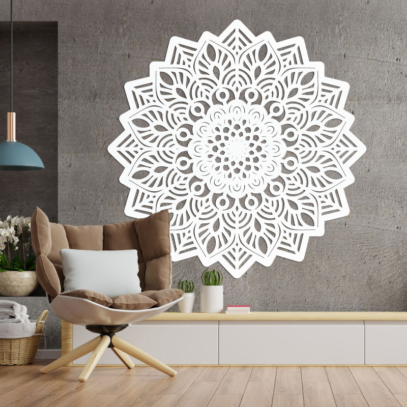 Mandala decor de perete din lemn sculptat cu soare - SOLIS