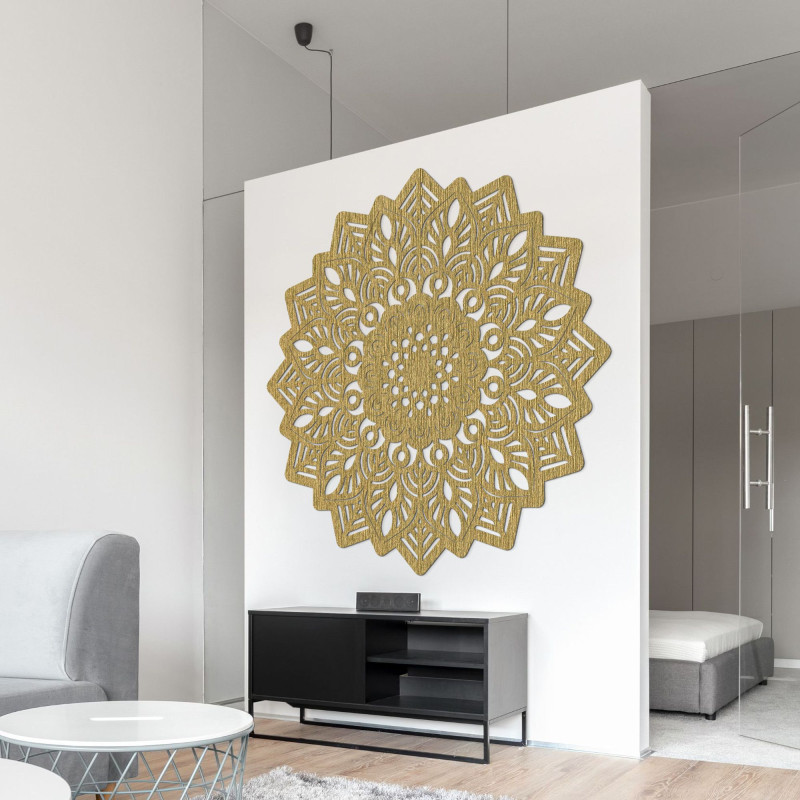 Mandala decor de perete din lemn sculptat cu soare - SOLIS