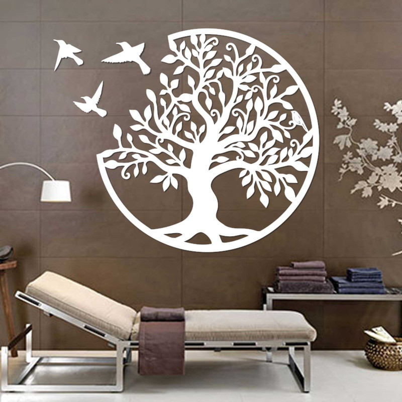 Copac cu imagini din lemn cu păsări | Decorațiune de perete