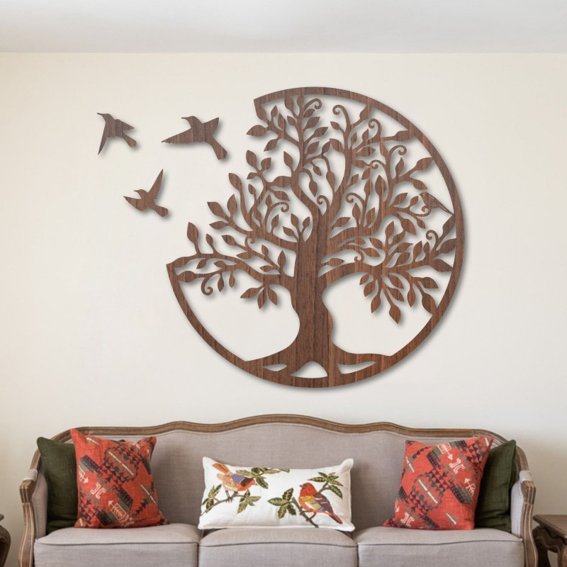 Copac cu imagini din lemn cu păsări | Decorațiune de perete