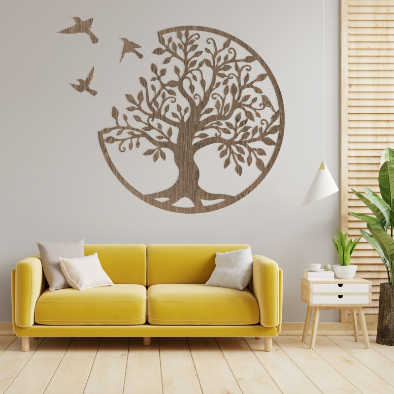 Copac cu imagini din lemn cu păsări | Decorațiune de perete