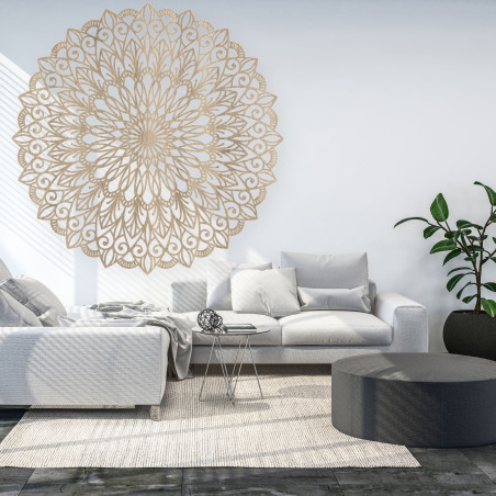 Imagine din lemn. Floarea vieții este un simbol care reprezintă armonia.