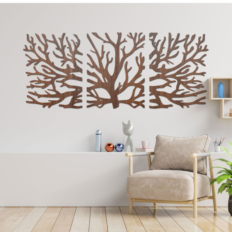 Pictură în trei părți, decor cu crengi - Crengi de copac moderne pe perete