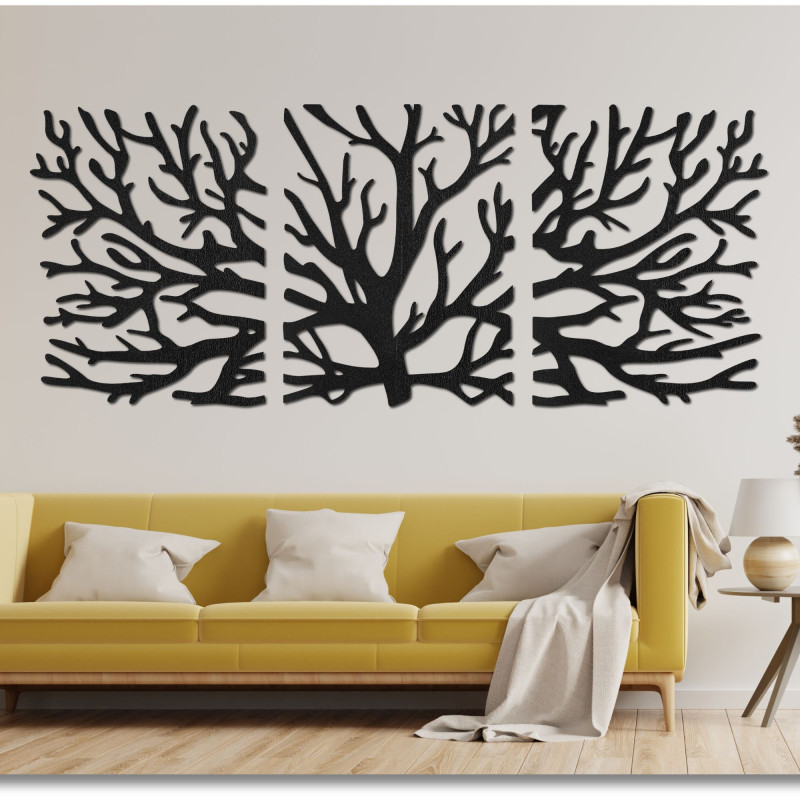 Pictură în trei părți, decor cu crengi - Crengi de copac moderne pe perete