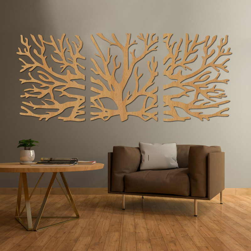 Pictură în trei părți, decor cu crengi - Crengi de copac moderne pe perete