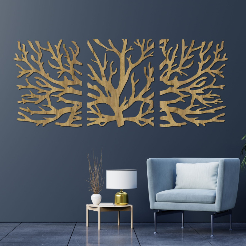 Pictură în trei părți, decor cu crengi - Crengi de copac moderne pe perete