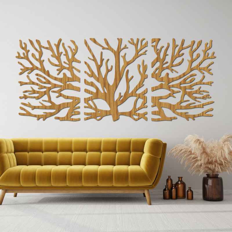 Pictură în trei părți, decor cu crengi - Crengi de copac moderne pe perete