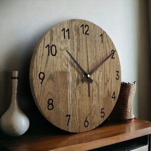 Ceas de perete din stejar, design minimalist modern, funcționare silențioasă