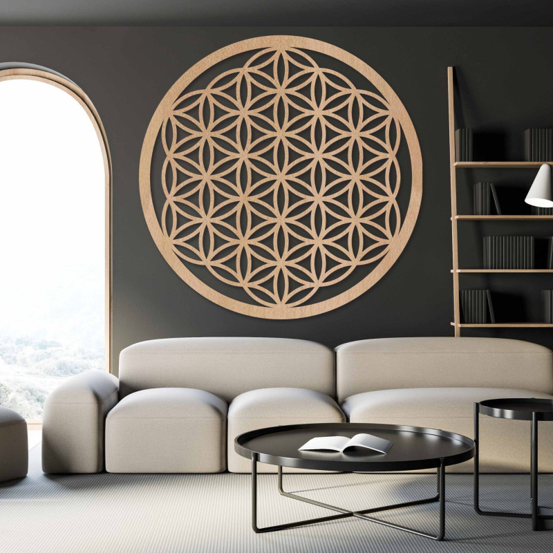 Pictură murală Mandala din lemn - Floarea Vieții