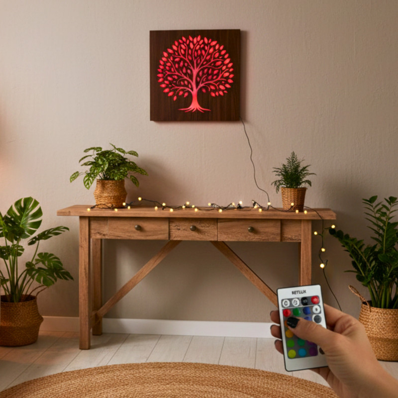 Tablou LED Copacul Vieții - decorațiune din lemn cu iluminare din spate