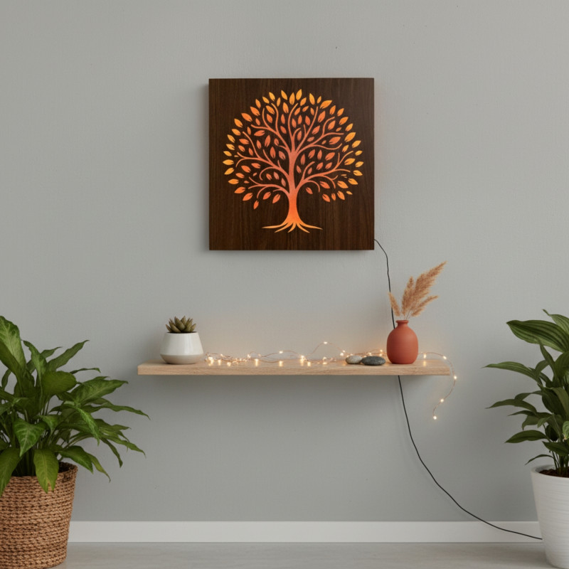 Tablou LED Copacul Vieții - decorațiune din lemn cu iluminare din spate