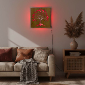 Tablou din lemn cu iluminare din spate „Arborele Vieții” decorațiune de perete cu LED-uri 2