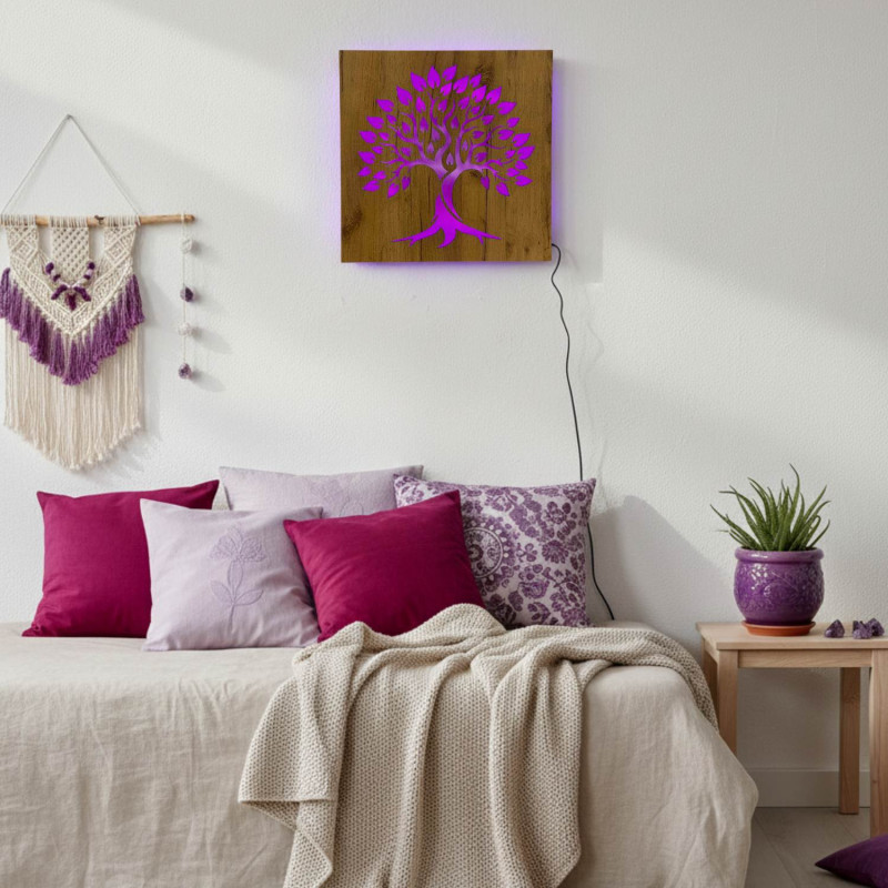 Tablou din lemn cu iluminare din spate „Arborele Vieții” decorațiune de perete cu LED-uri