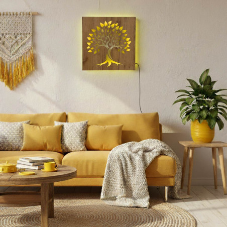 Tablou din lemn cu iluminare din spate „Arborele Vieții” decorațiune de perete cu LED-uri