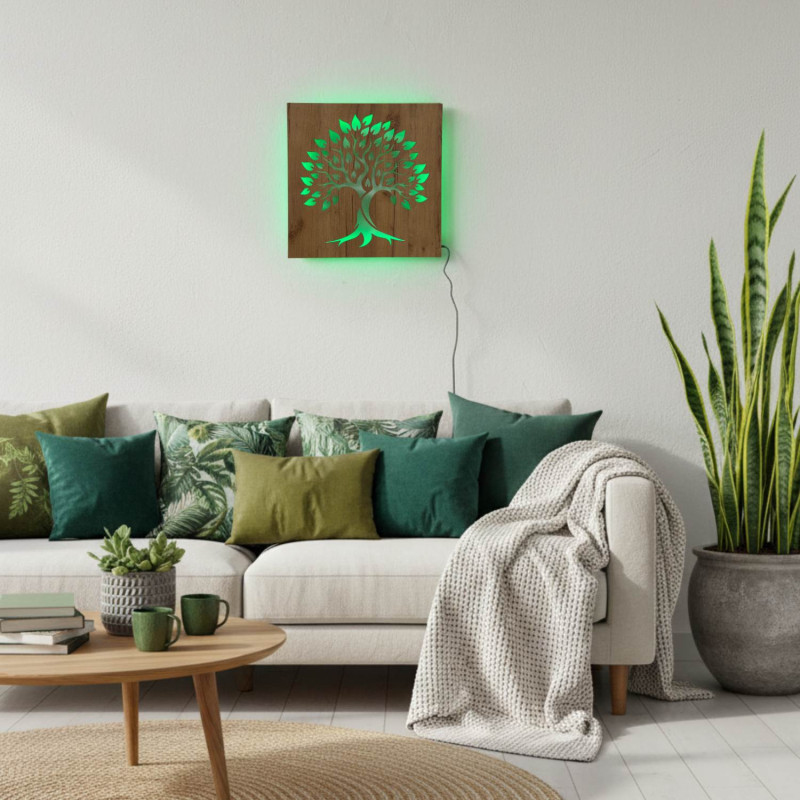 Pictură cu lumină LED pomul vieții - decorațiune din lemn cu iluminare din spate cu LED RGB, n