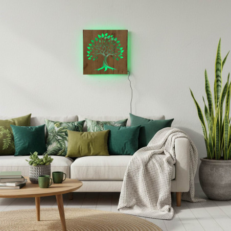 Pictură cu lumină LED pomul vieții - decorațiune din lemn cu iluminare din spate cu LED RGB, n