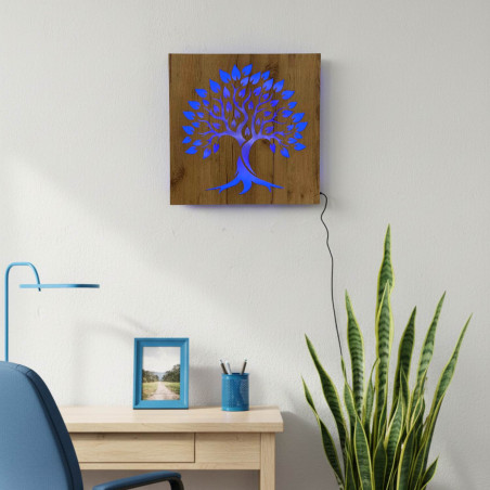 Pictură cu lumină LED pomul vieții - decorațiune din lemn cu iluminare din spate cu LED RGB,