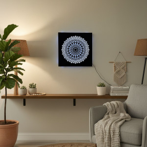 Pictură Mandala din lemn cu LED – mandală iluminată din... 2