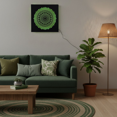 Tablou din lemn cu LED-uri Mandala – mandală iluminată din spate