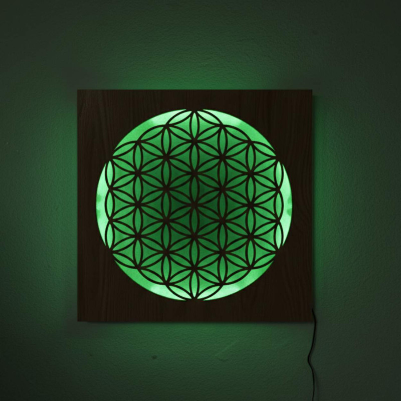 Mandala din lemn iluminată din spate - decor interior, lumină relaxantă și ornament sculptat manual.