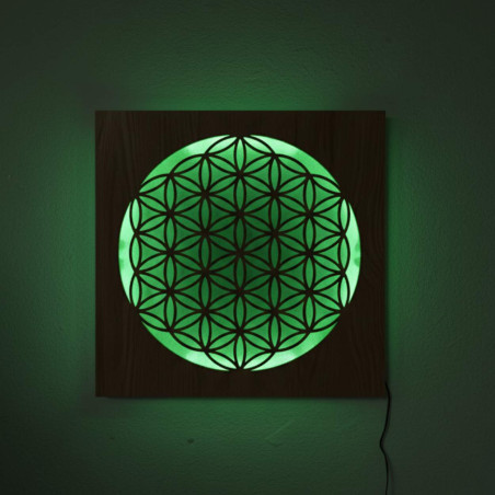 Mandala din lemn iluminată din spate - decor interior, lumină relaxantă și ornament sculptat manual.