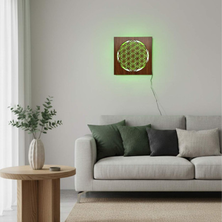 Mandala din lemn cu iluminare din spate cu LED - ideală ca decor pentru masă sau cadou pentru iubitorii de armonie.