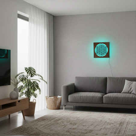 Mandala din lemn cu iluminare din spate cu LED - ideală ca decor pentru masă sau cadou pentru iubitorii de armonie.