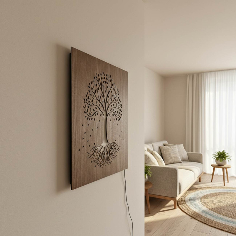 Tablou LED din lemn Copacul Vieții cu iluminare de fundal RGB colorată