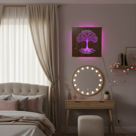 Panou din lemn iluminat din spate Copacul Vieții - decor modern